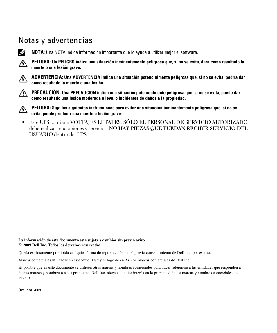 Notas y advertencias | Dell UPS 5600R User Manual | Page 84 / 184