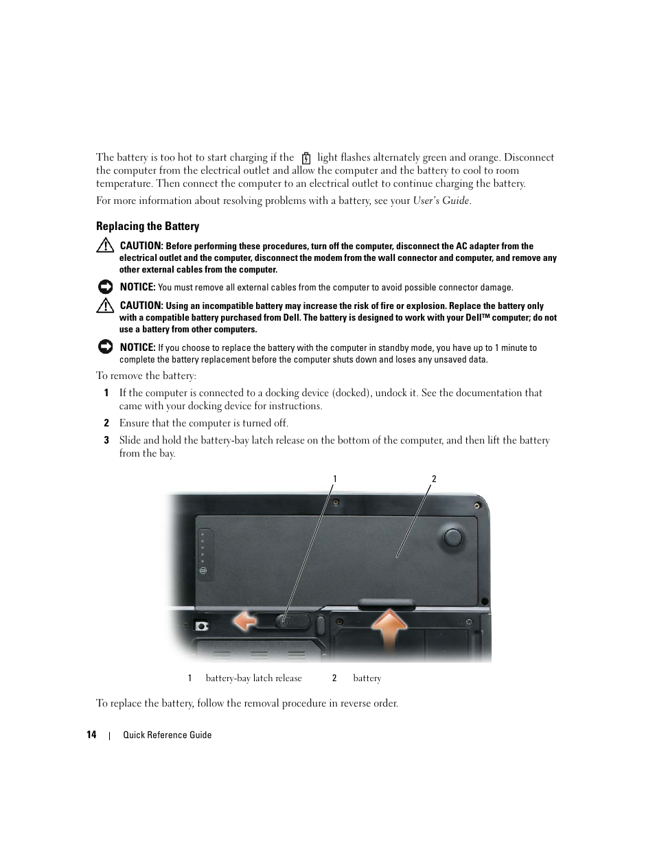 Replacing the battery | Dell Latitude 131L User Manual | Page 14 / 88
