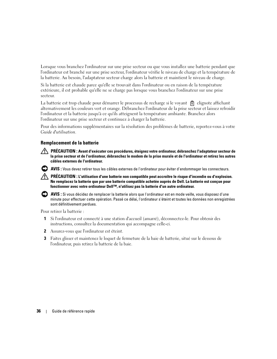 Remplacement de la batterie | Dell Latitude 131L User Manual | Page 36 / 88