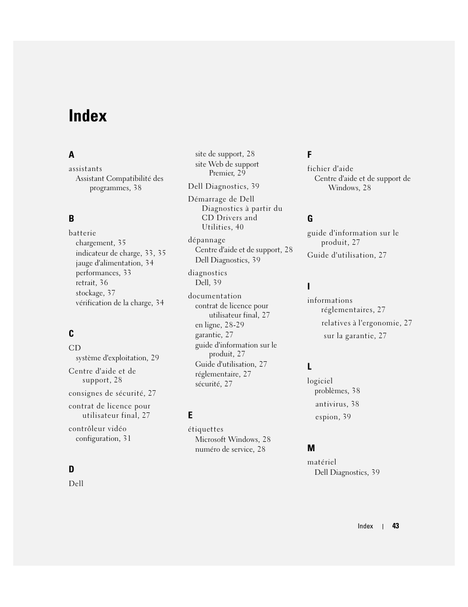 Index | Dell Latitude 131L User Manual | Page 43 / 88