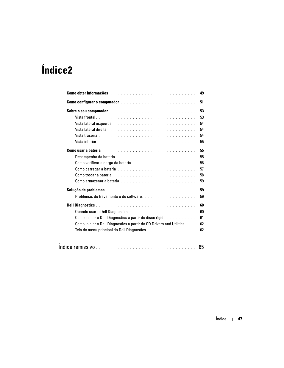 Índice 2, Índice2, Índice remissivo | Dell Latitude 131L User Manual | Page 47 / 88