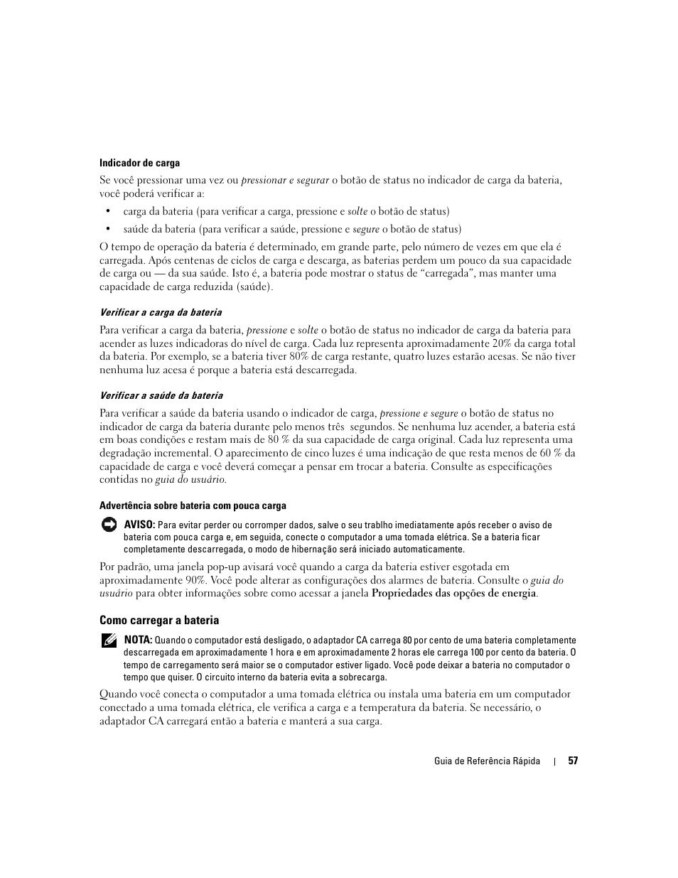 Como carregar a bateria | Dell Latitude 131L User Manual | Page 57 / 88