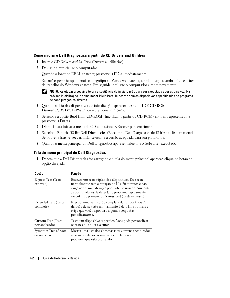 Tela do menu principal do dell diagnostics | Dell Latitude 131L User Manual | Page 62 / 88