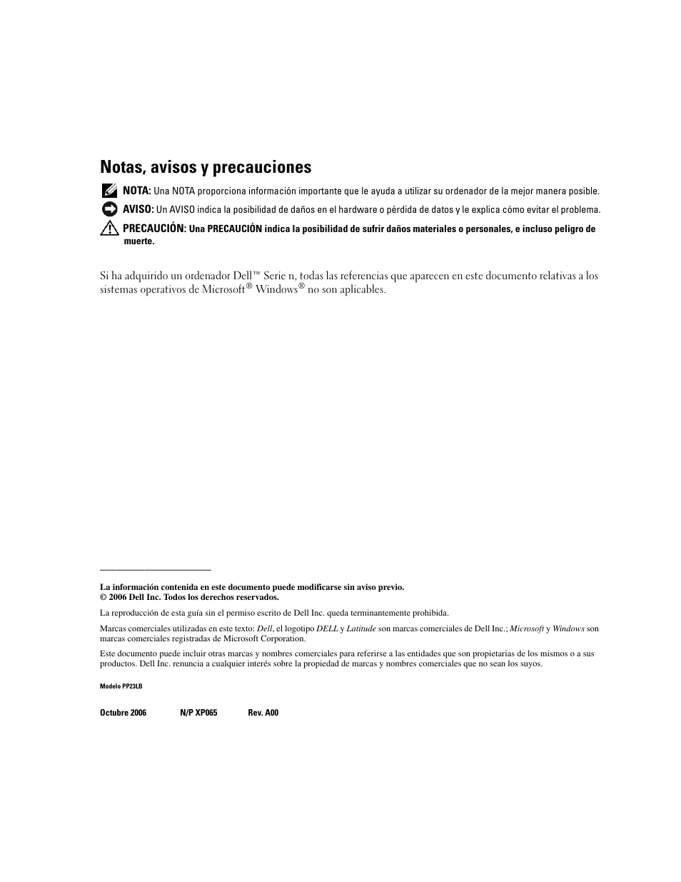 Notas, avisos y precauciones | Dell Latitude 131L User Manual | Page 68 / 88