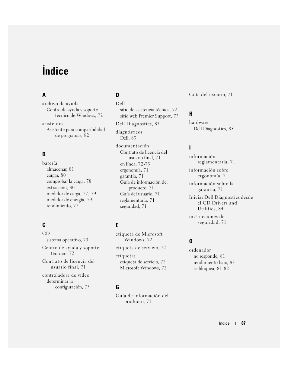 Índice | Dell Latitude 131L User Manual | Page 87 / 88