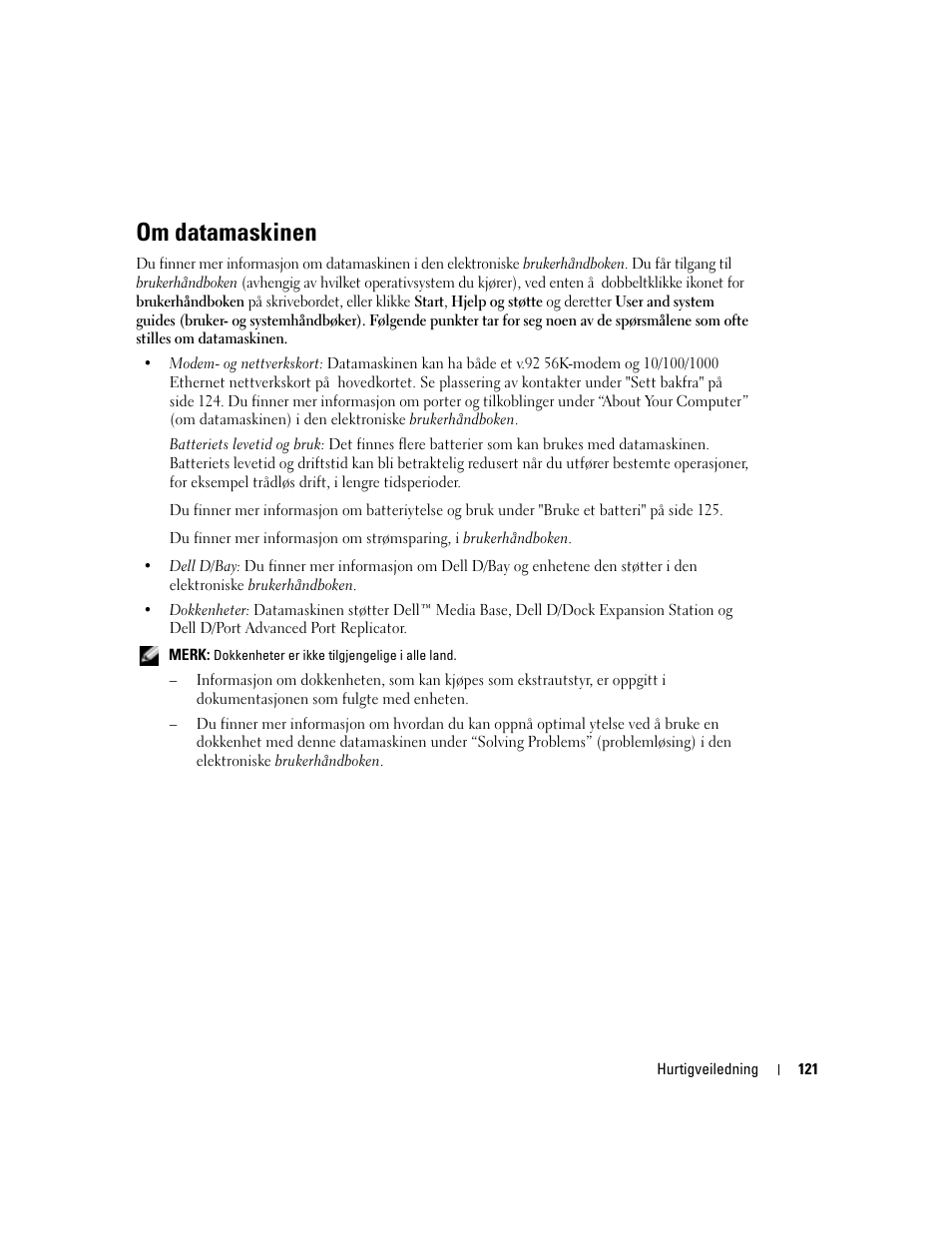 Om datamaskinen | Dell Latitude D410 User Manual | Page 121 / 248