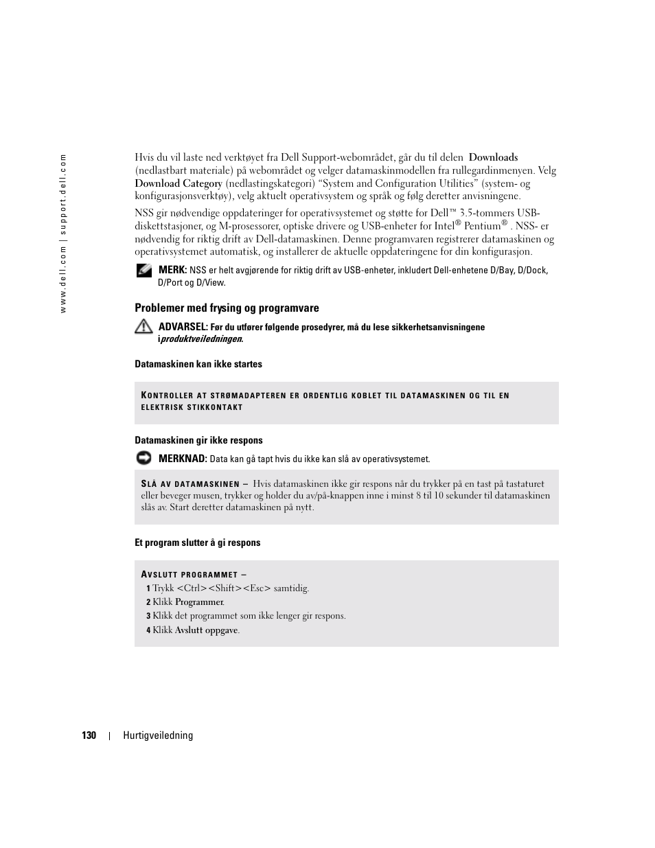 Problemer med frysing og programvare | Dell Latitude D410 User Manual | Page 130 / 248