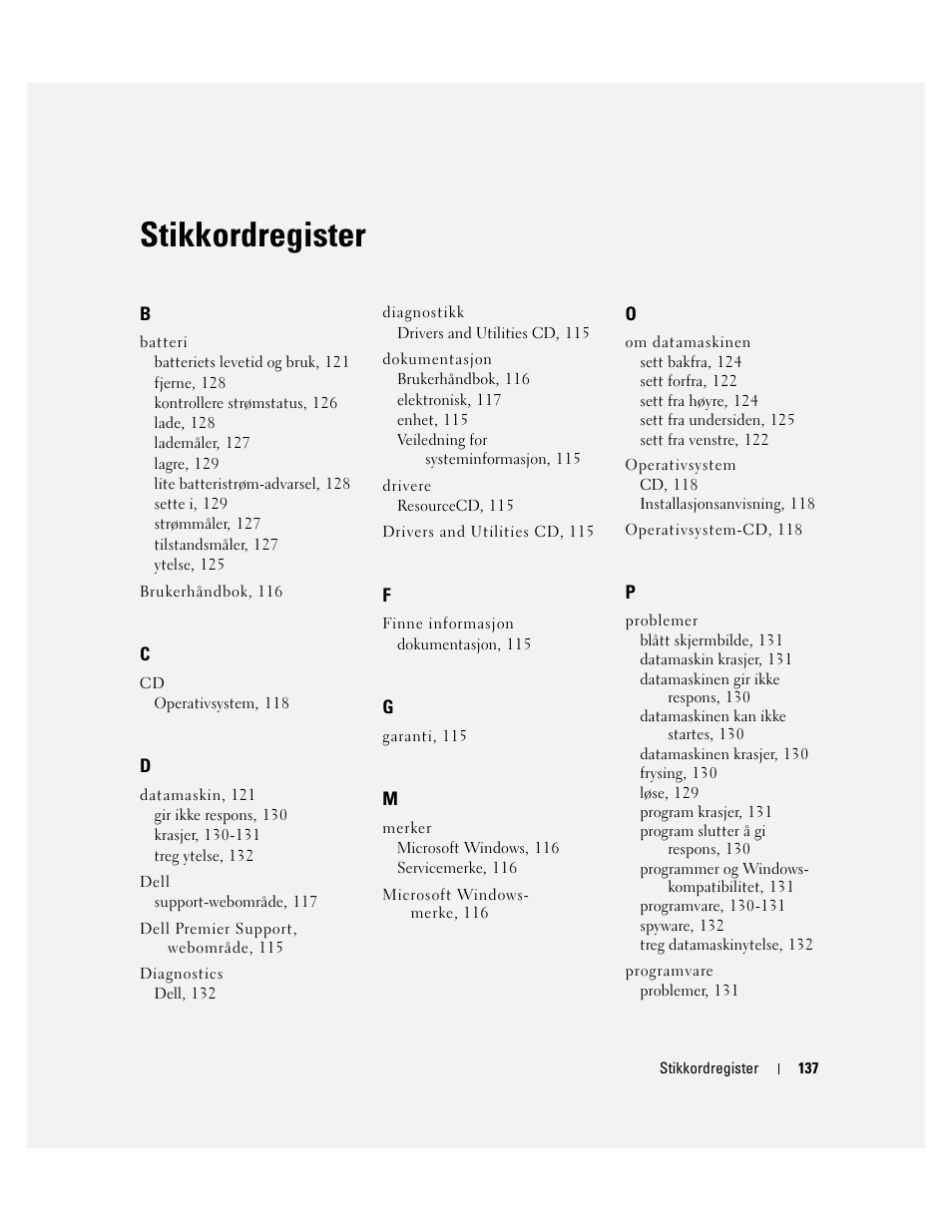 Stikkordregister | Dell Latitude D410 User Manual | Page 137 / 248