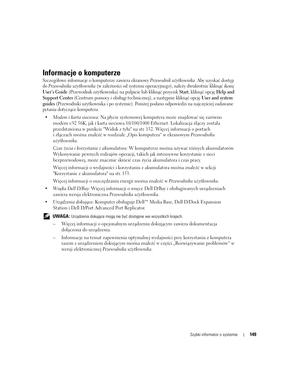 Informacje o komputerze | Dell Latitude D410 User Manual | Page 149 / 248