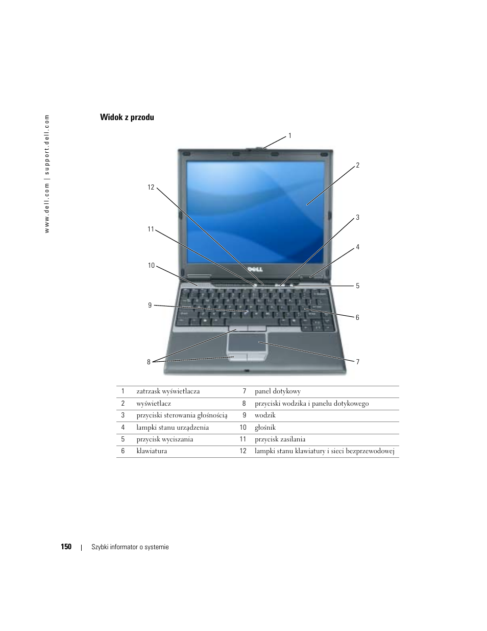 Widok z przodu | Dell Latitude D410 User Manual | Page 150 / 248