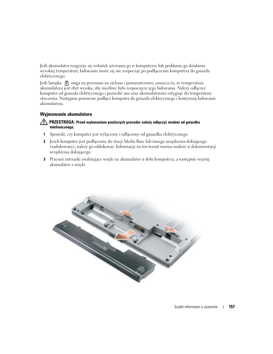 Wyjmowanie akumulatora | Dell Latitude D410 User Manual | Page 157 / 248