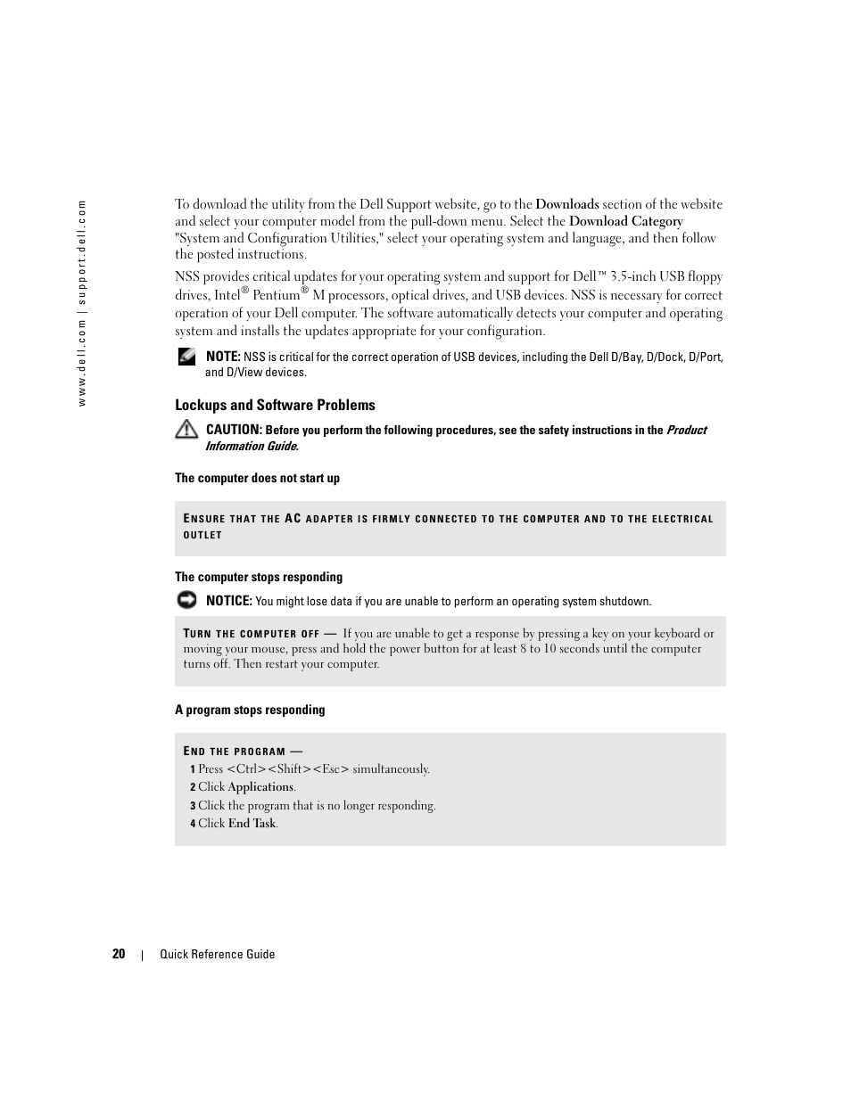 Lockups and software problems | Dell Latitude D410 User Manual | Page 20 / 248