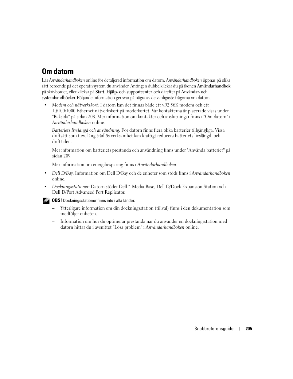 Om datorn | Dell Latitude D410 User Manual | Page 205 / 248