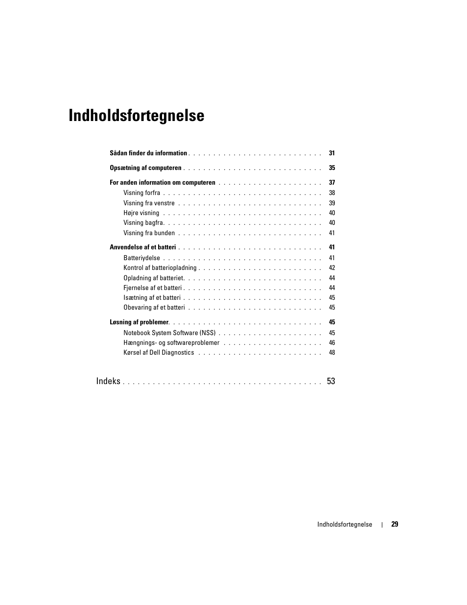 Indholdsfortegnelse, Indeks | Dell Latitude D410 User Manual | Page 29 / 248