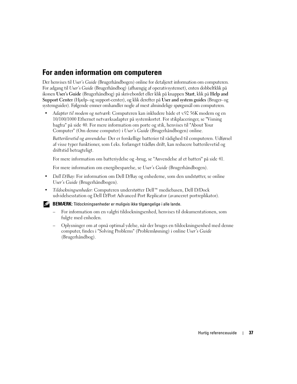 For anden information om computeren | Dell Latitude D410 User Manual | Page 37 / 248