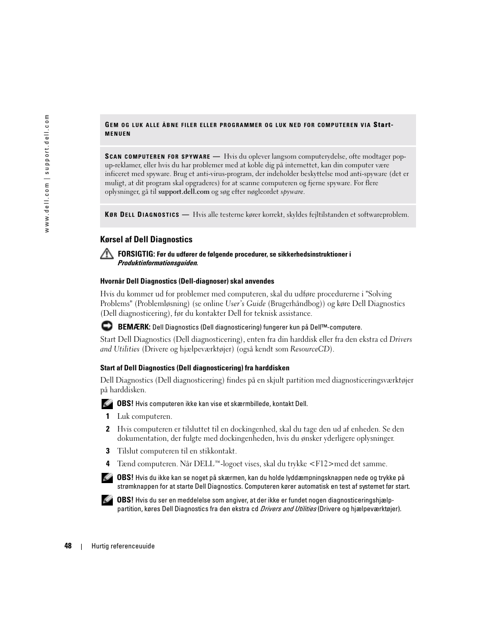 Kørsel af dell diagnostics | Dell Latitude D410 User Manual | Page 48 / 248