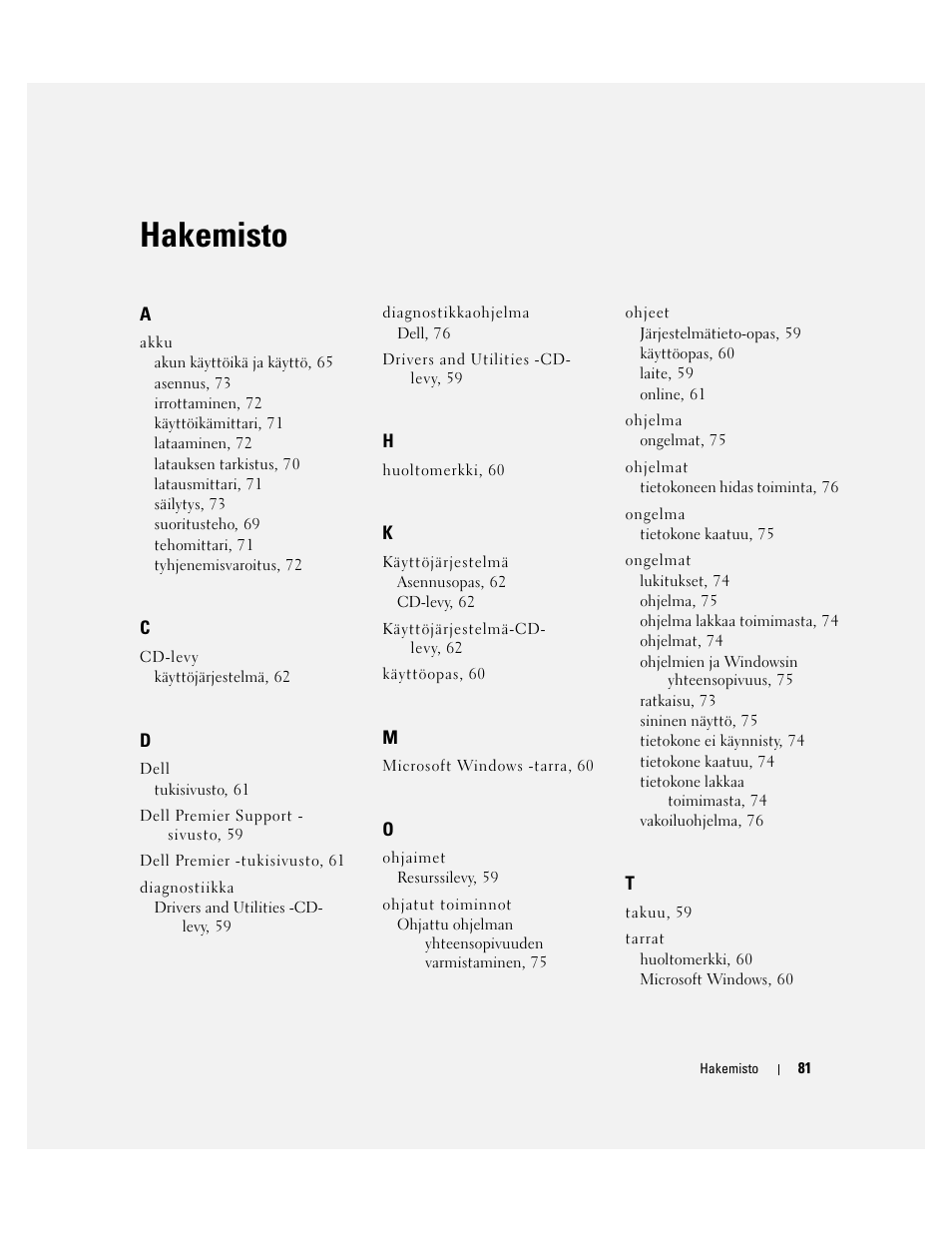 Hakemisto | Dell Latitude D410 User Manual | Page 81 / 248