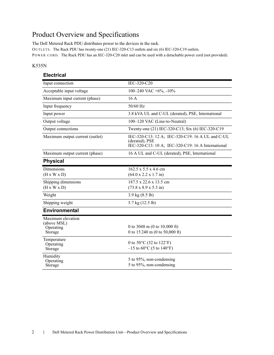 Product overview and specifications | Dell Metered PDU LED User Manual | Page 2 / 36