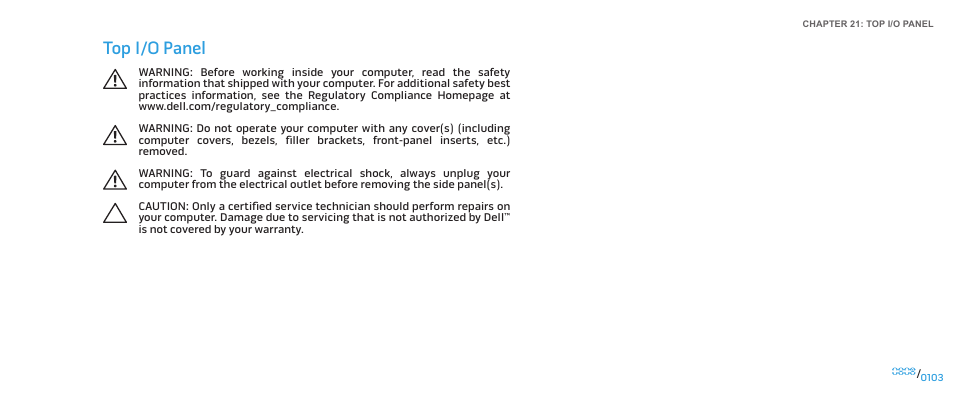 Top i/o panel | Dell Alienware Aurora User Manual | Page 103 / 117