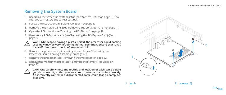 Removing the system board | Dell Alienware Aurora User Manual | Page 68 / 117