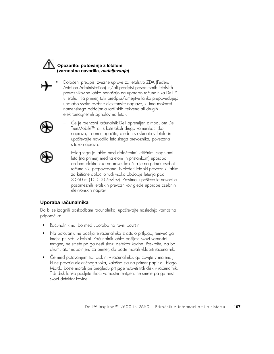 Uporaba računalnika | Dell INSPIRON 2600 User Manual | Page 109 / 168