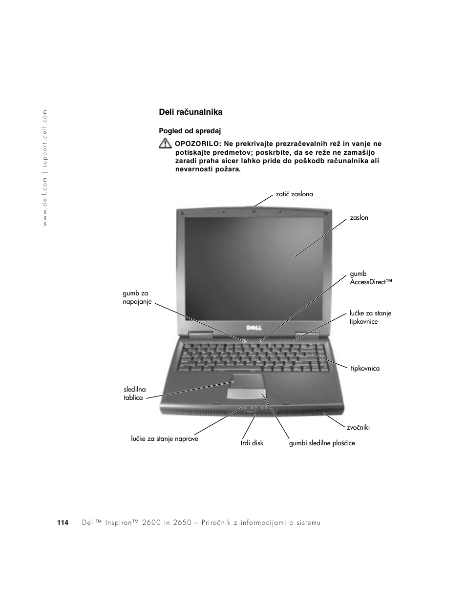 Deli računalnika | Dell INSPIRON 2600 User Manual | Page 116 / 168