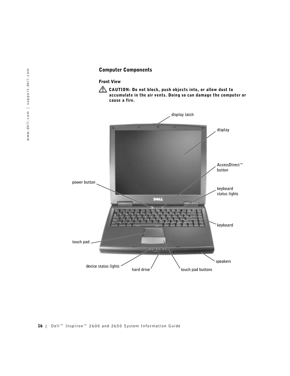 Computer components | Dell INSPIRON 2600 User Manual | Page 18 / 168