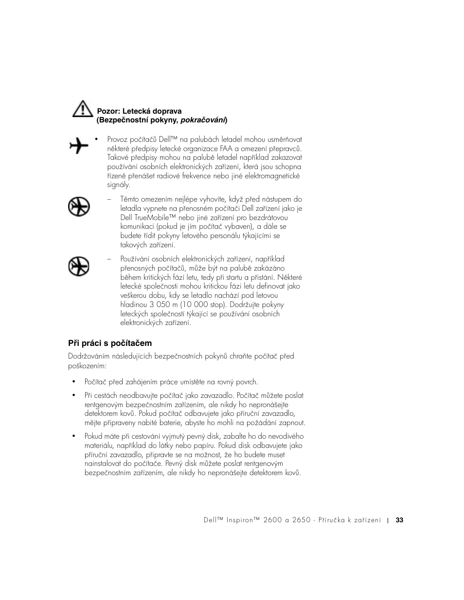 Při práci s počítačem, Pʔi práci s počítačem | Dell INSPIRON 2600 User Manual | Page 35 / 168