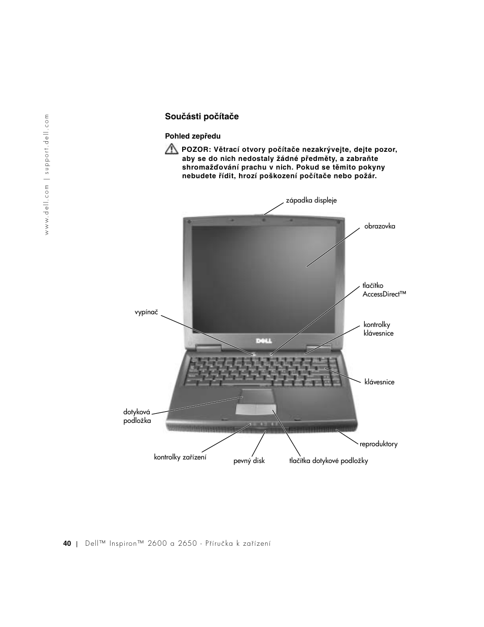 Součásti počítače | Dell INSPIRON 2600 User Manual | Page 42 / 168