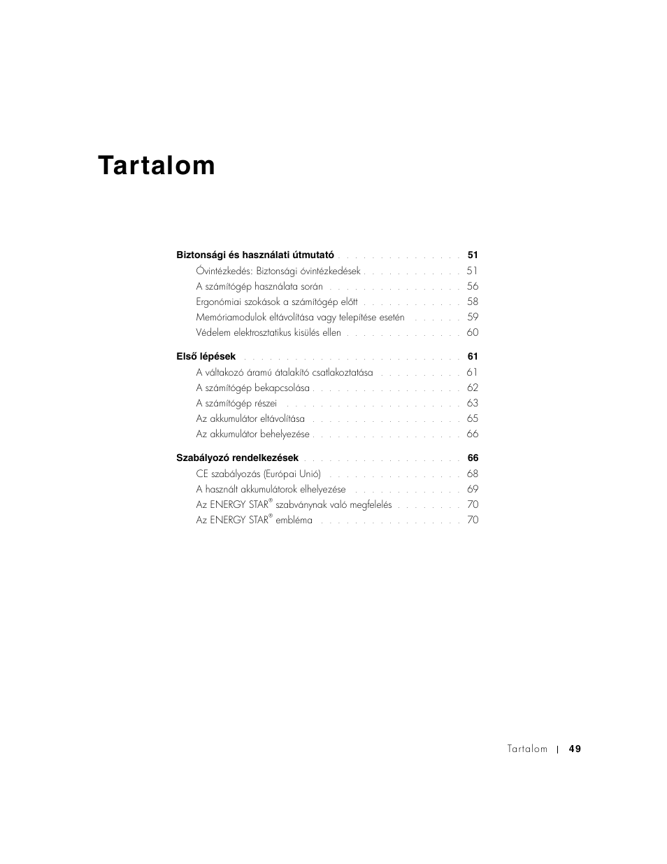 Tartalom | Dell INSPIRON 2600 User Manual | Page 51 / 168