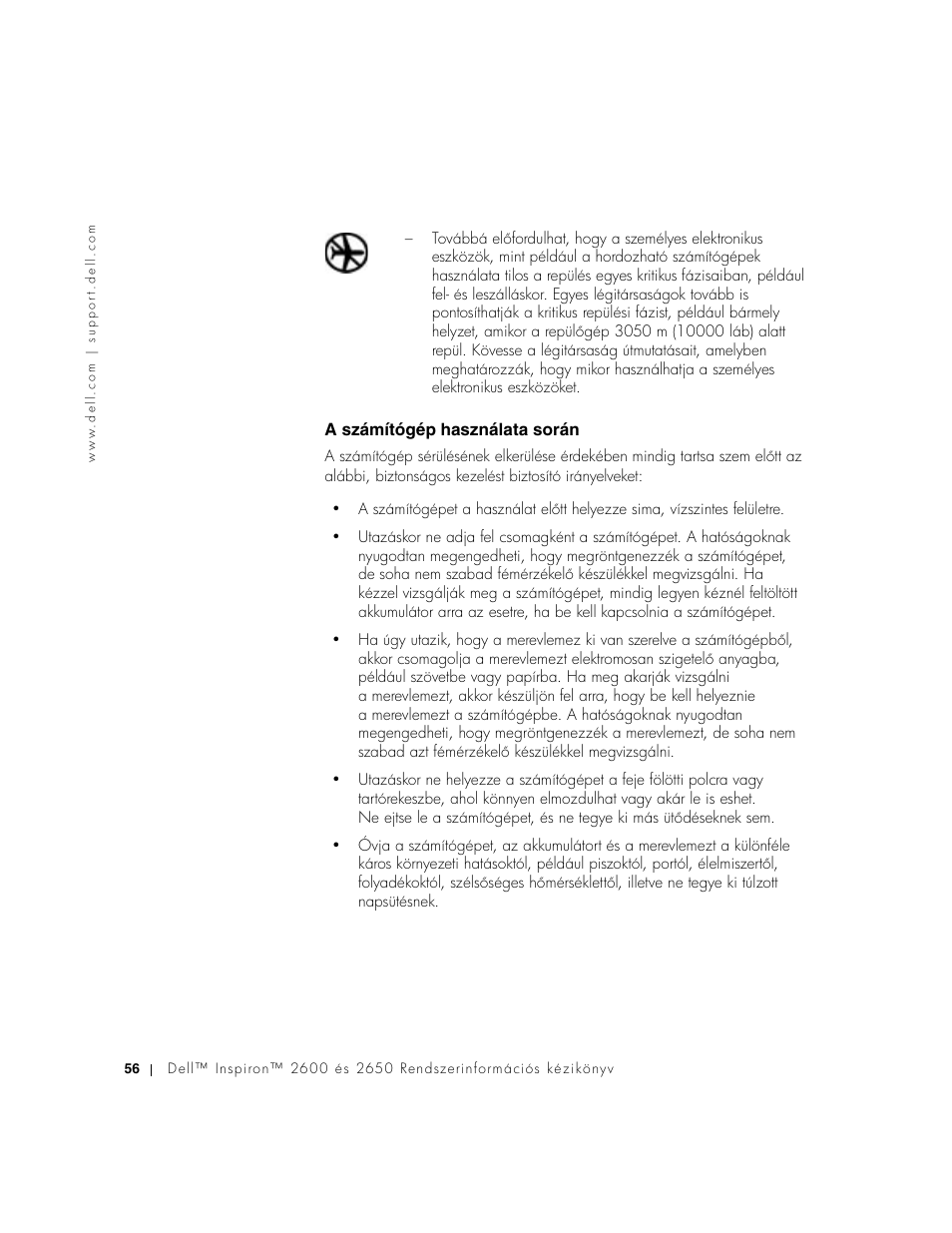 A számítógép használata során | Dell INSPIRON 2600 User Manual | Page 58 / 168