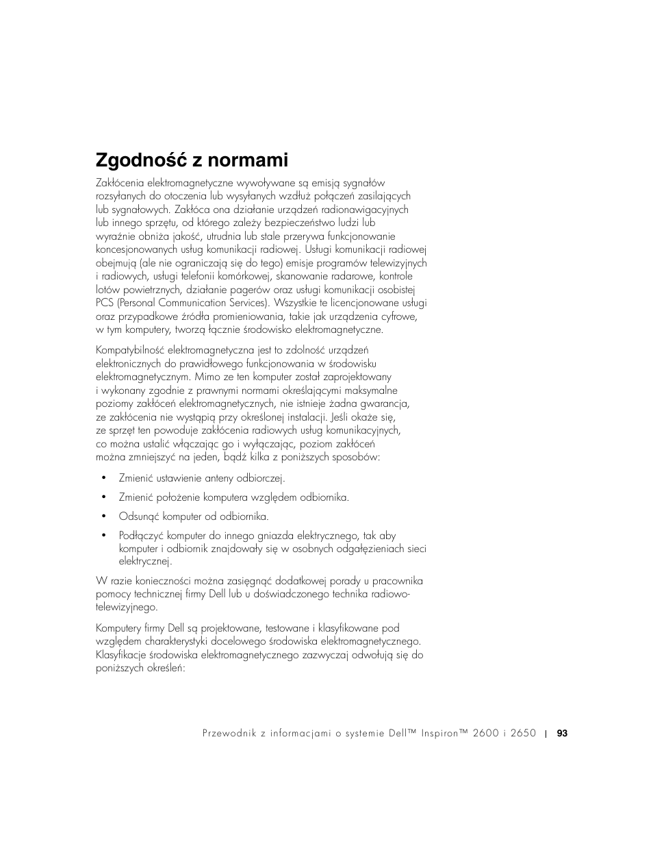 Zgodność z normami | Dell INSPIRON 2600 User Manual | Page 95 / 168