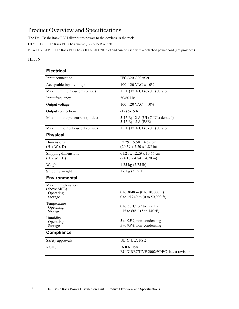 Product overview and specifications | Dell Basic PDU User Manual | Page 2 / 9