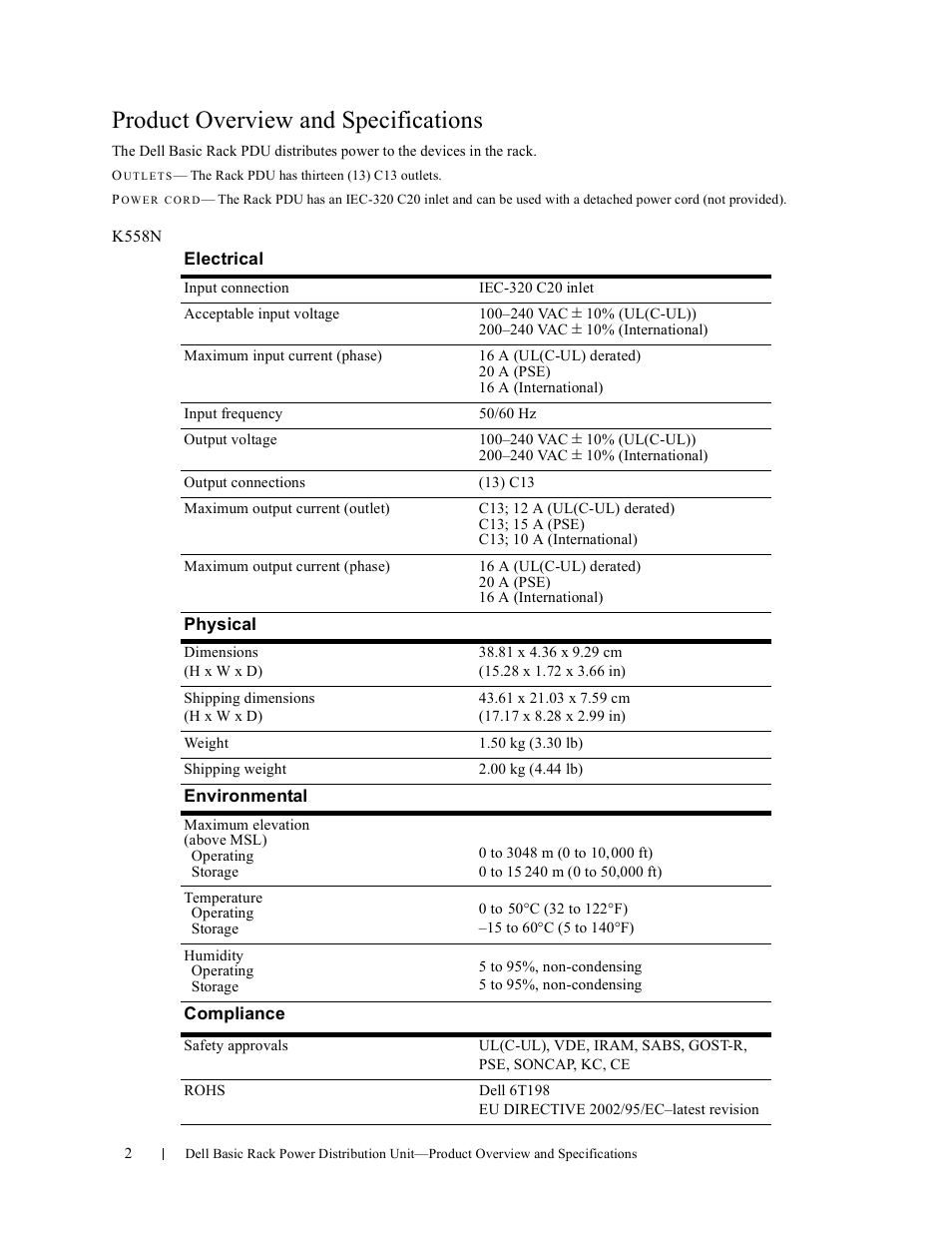Product overview and specifications | Dell Basic PDU User Manual | Page 2 / 27