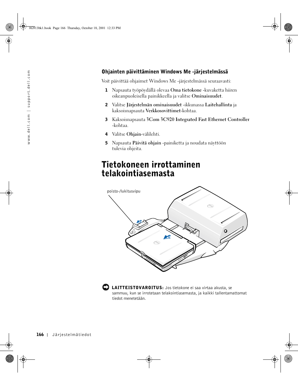 Tietokoneen irrottaminen telakointiasemasta | Dell C__Dock II Expansion Station User Manual | Page 168 / 532