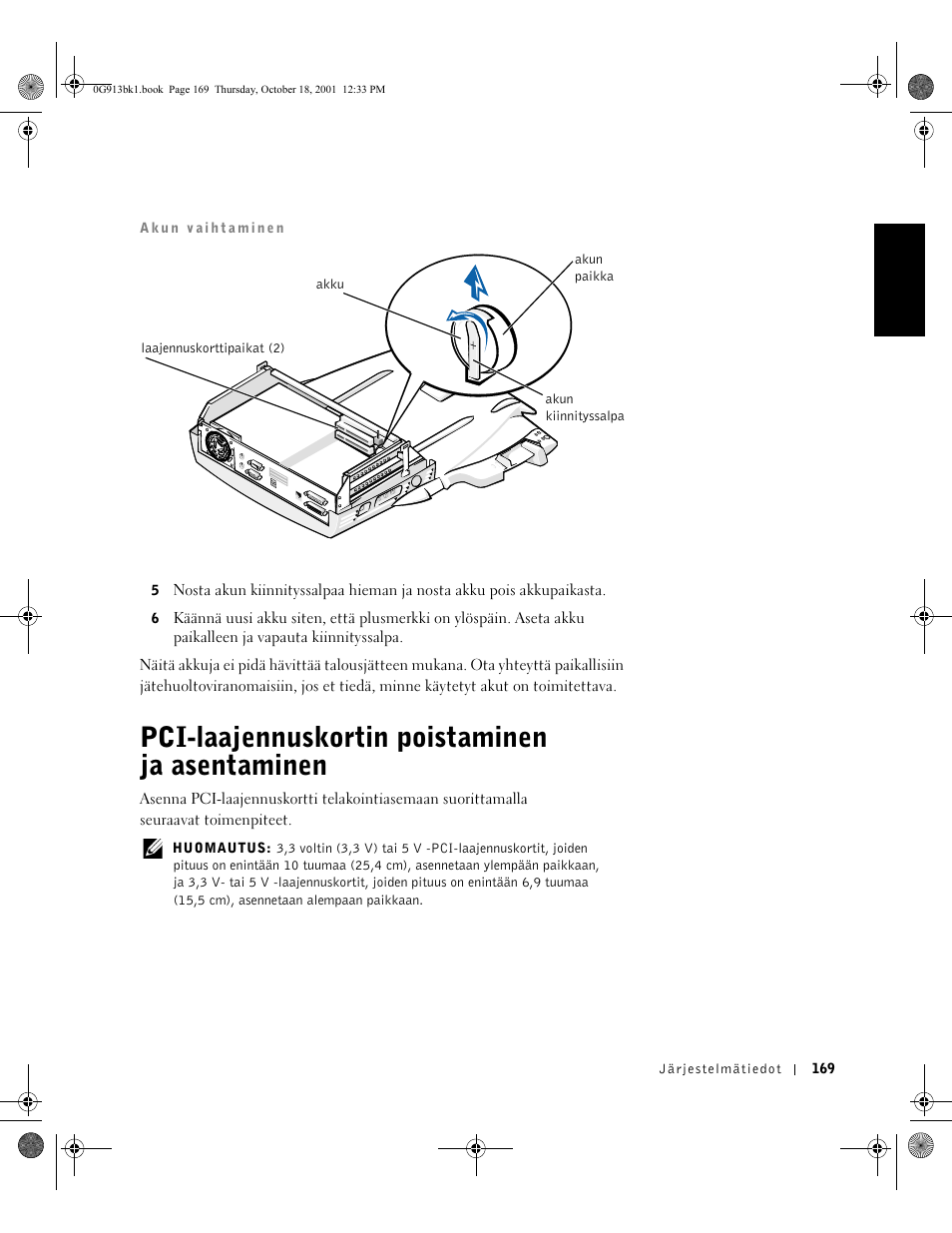 Pci-laajennuskortin poistaminen ja asentaminen | Dell C__Dock II Expansion Station User Manual | Page 171 / 532