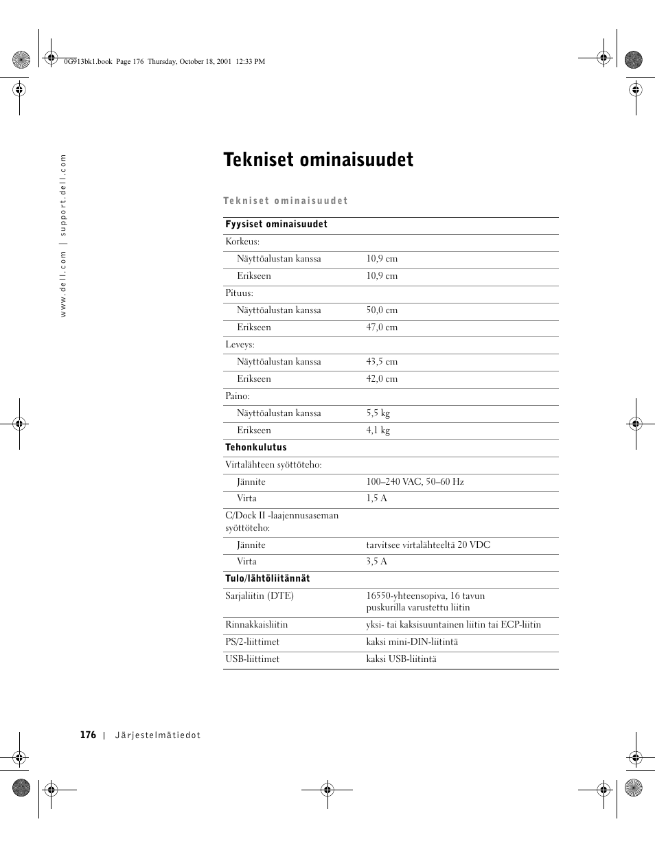 Tekniset ominaisuudet | Dell C__Dock II Expansion Station User Manual | Page 178 / 532