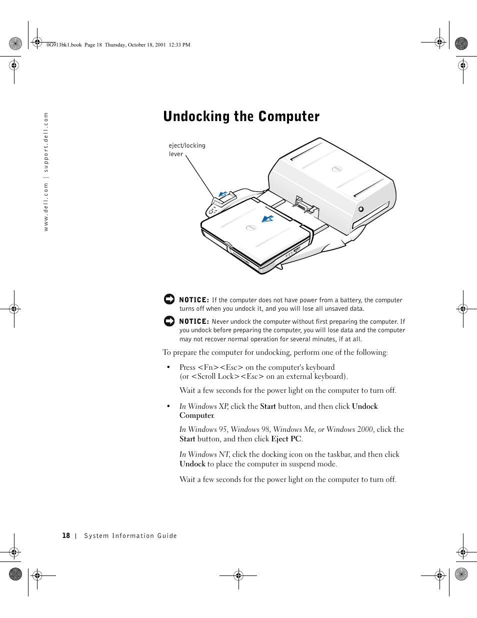 Undocking the computer | Dell C__Dock II Expansion Station User Manual | Page 20 / 532