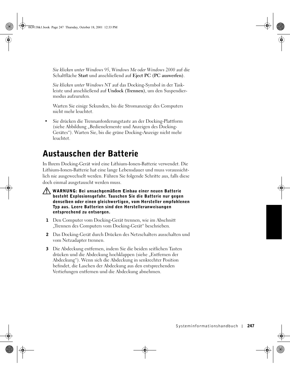 Austauschen der batterie | Dell C__Dock II Expansion Station User Manual | Page 249 / 532