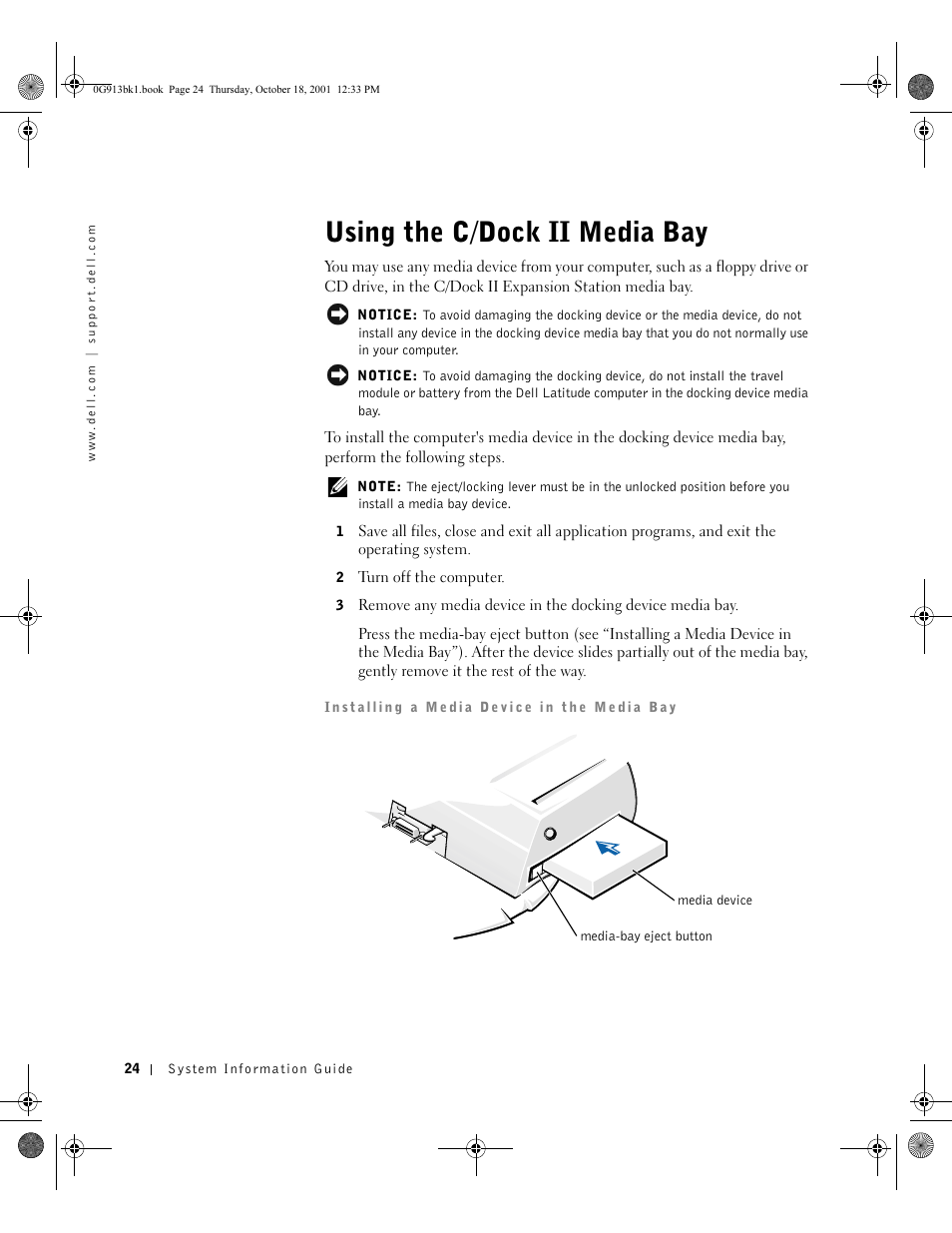 Using the c/dock ii media bay | Dell C__Dock II Expansion Station User Manual | Page 26 / 532