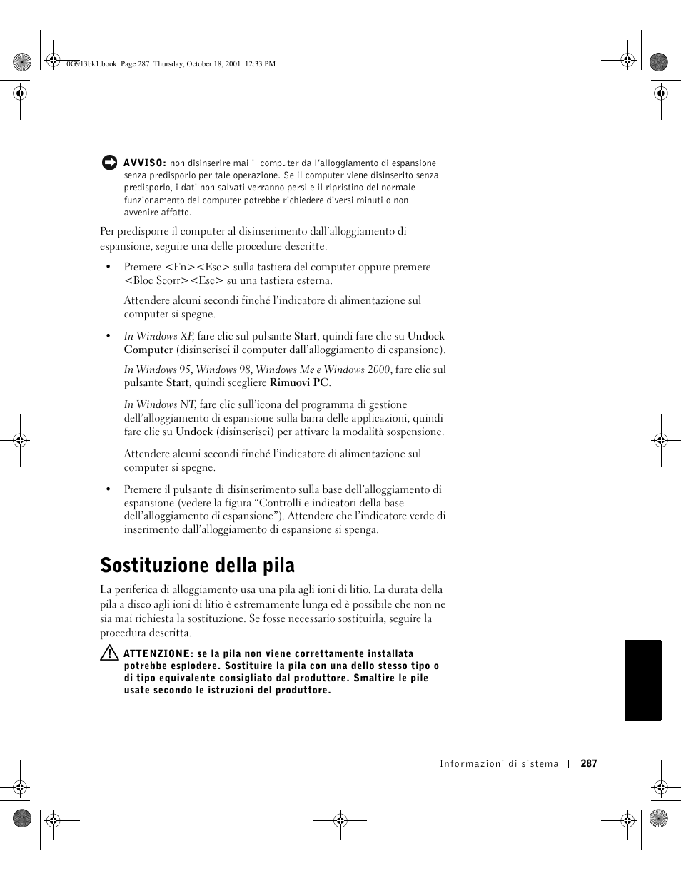 Sostituzione della pila | Dell C__Dock II Expansion Station User Manual | Page 289 / 532