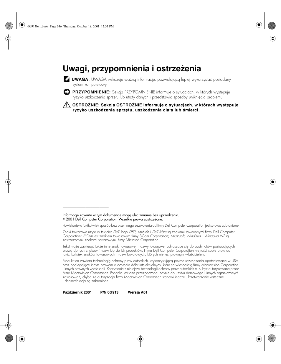 Uwagi, przypomnienia i ostrzeżenia | Dell C__Dock II Expansion Station User Manual | Page 348 / 532