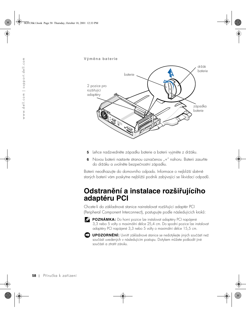 Odstranění a instalace rozšiřujícího adaptéru pci | Dell C__Dock II Expansion Station User Manual | Page 60 / 532