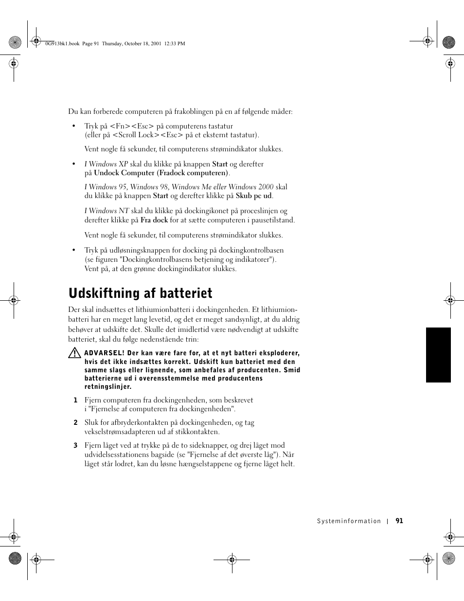 Udskiftning af batteriet | Dell C__Dock II Expansion Station User Manual | Page 93 / 532