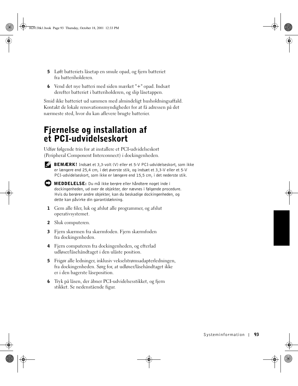 Fjernelse og installation af et pci-udvidelseskort | Dell C__Dock II Expansion Station User Manual | Page 95 / 532