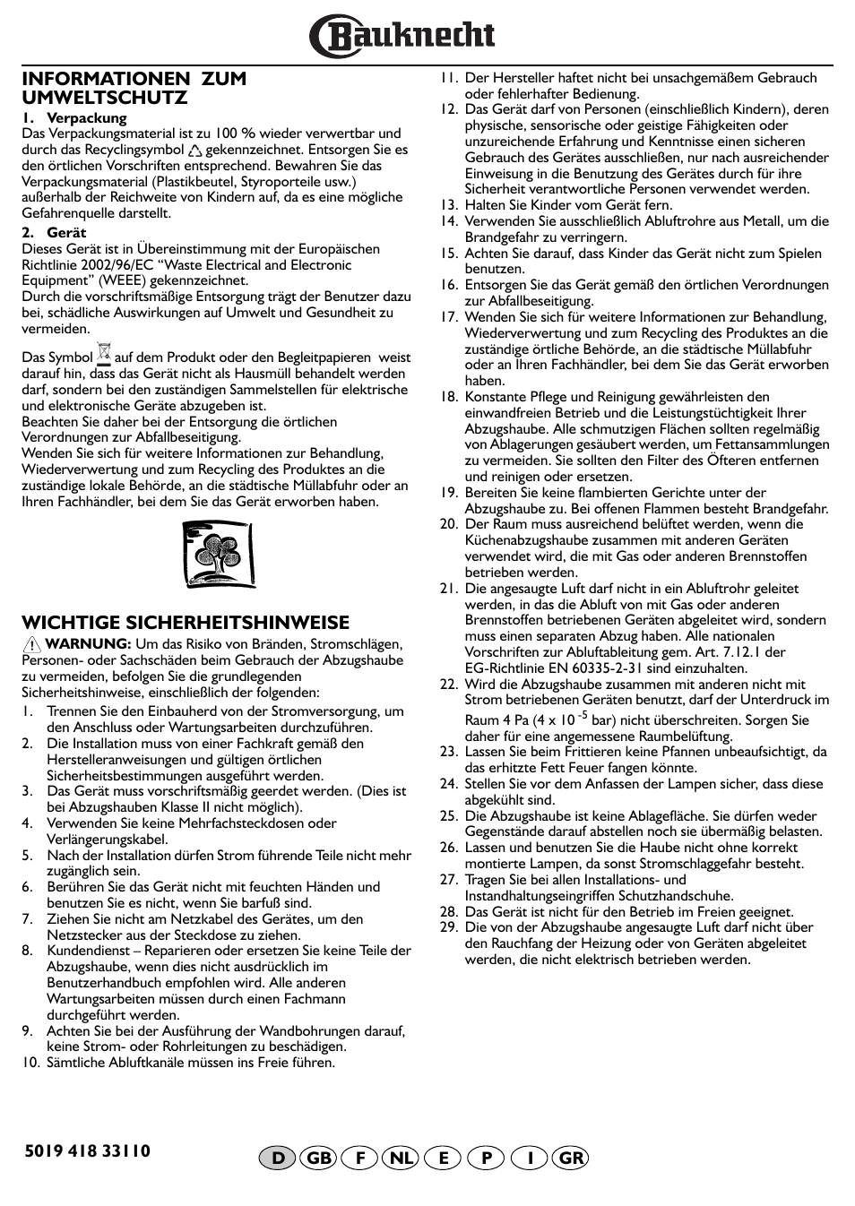 Informationen zum umweltschutz, Wichtige sicherheitshinweise | BAUKNECHT DF 5563 IN User Manual | Page 6 / 32