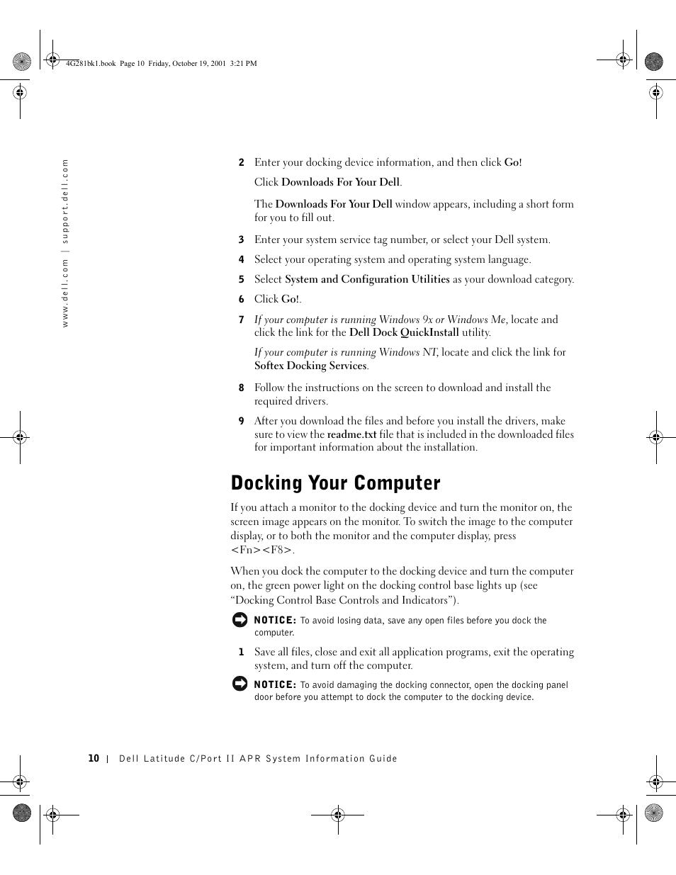 Docking your computer | Dell C__Port II APR User Manual | Page 12 / 438