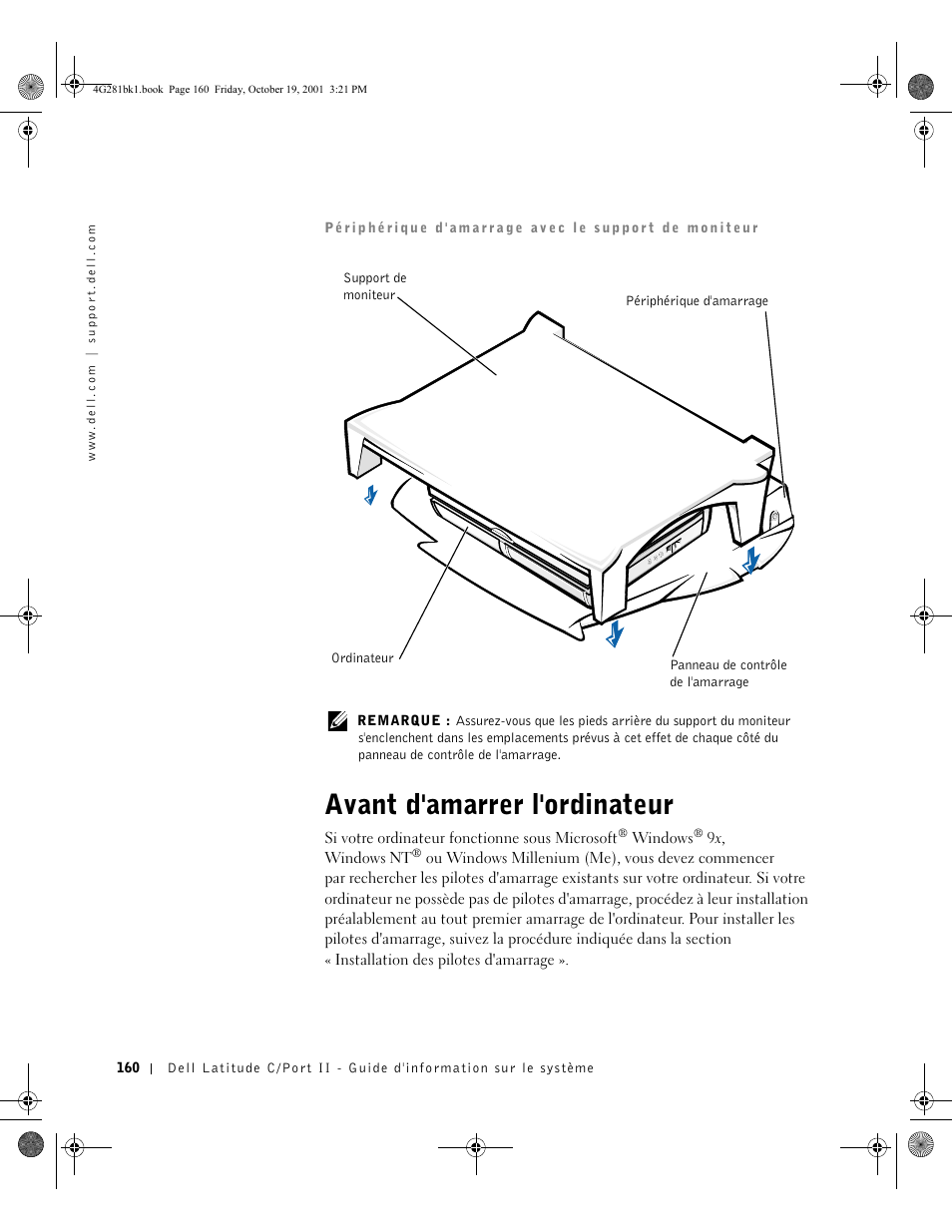 Avant d'amarrer l'ordinateur | Dell C__Port II APR User Manual | Page 162 / 438