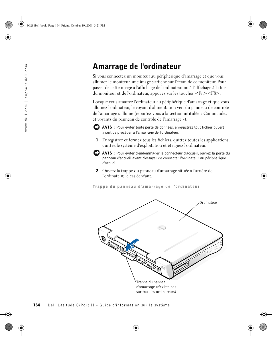 Amarrage de l'ordinateur | Dell C__Port II APR User Manual | Page 166 / 438