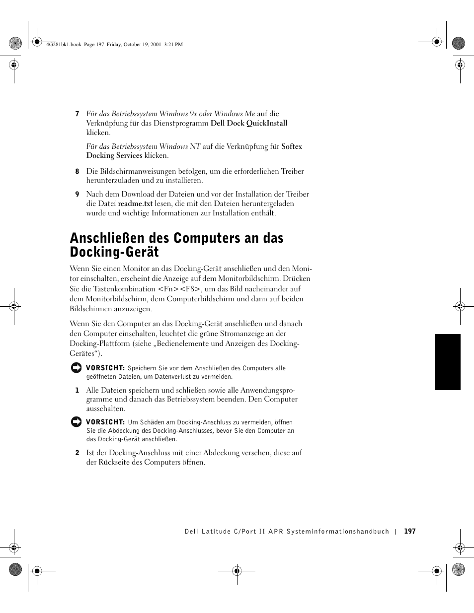 Anschließen des computers an das docking-gerät | Dell C__Port II APR User Manual | Page 199 / 438